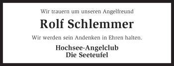 Traueranzeige von Rolf Schlemmer von KREISZEITUNG SYKE