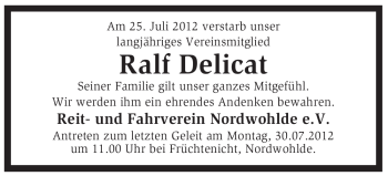 Traueranzeige von Ralf Delicat von KREISZEITUNG SYKE