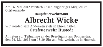 Traueranzeige von Albrecht Wicke von KREISZEITUNG SYKE