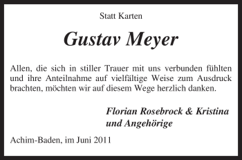 Traueranzeige von Gustav Meyer von KREISZEITUNG SYKE