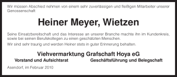 Traueranzeige von Heiner Meyer von KREISZEITUNG SYKE