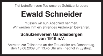 Traueranzeige von Ewald Schneider von KREISZEITUNG SYKE