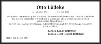 Traueranzeige von Otto Lüdeke von KRZ