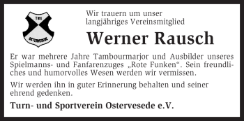 Traueranzeige von Werner Rausch von KREISZEITUNG SYKE