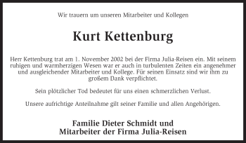 Traueranzeige von Kurt Kettenburg von KREISZEITUNG SYKE