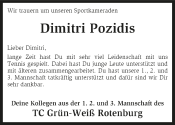 Traueranzeige von Dimitri Pozidis von KRZ