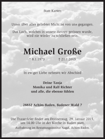 Traueranzeige von Michael Große von KRZ