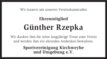 Traueranzeige von Günther Rzepka von KRZ