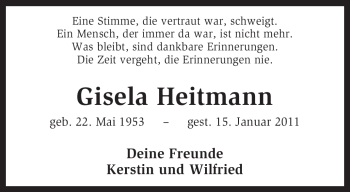 Traueranzeige von Gisela Heitmann von KREISZEITUNG SYKE