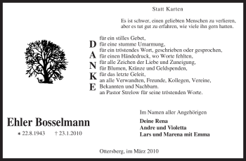 Traueranzeige von Ehler Bosselmann von KREISZEITUNG SYKE