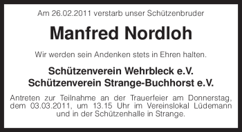 Traueranzeige von Manfred Nordloh von KREISZEITUNG SYKE