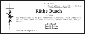 Traueranzeige von Käthe Busch von KREISZEITUNG SYKE