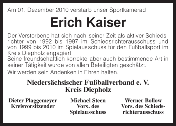 Traueranzeige von Erich Kaiser von KREISZEITUNG SYKE