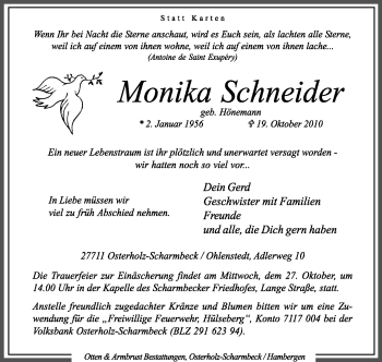 Traueranzeige von Monika Schneider von KREISZEITUNG SYKE