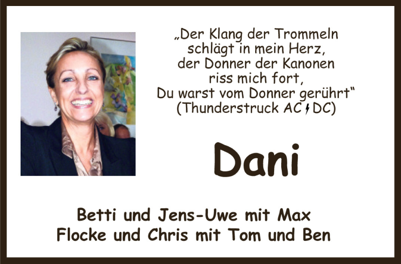  Traueranzeige für Daniela Bösl vom 22.06.2012 aus KREISZEITUNG SYKE