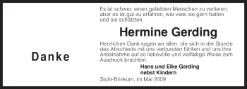 Traueranzeige von Hermine Gerding von KREISZEITUNG SYKE