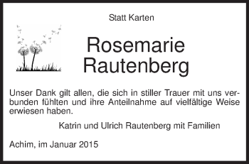Traueranzeige von Rosemarie Rautenberg von KRZ