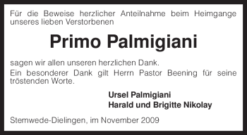 Traueranzeige von Primo Palmigiani von KREISZEITUNG SYKE