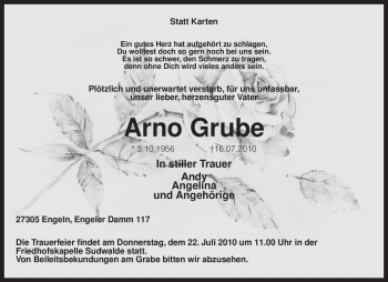 Traueranzeige von Arno Grube von KREISZEITUNG SYKE