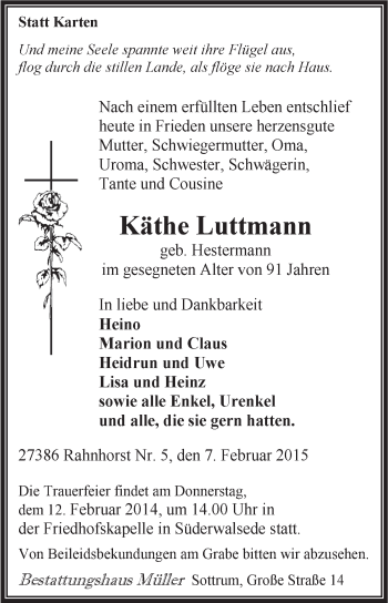 Traueranzeige von Käthe Luttmann von KRZ