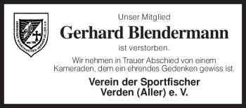 Traueranzeige von Gerhard Blendermann von KREISZEITUNG SYKE