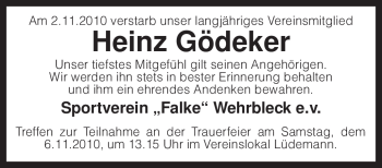 Traueranzeige von Heinz Gödeker von KREISZEITUNG SYKE