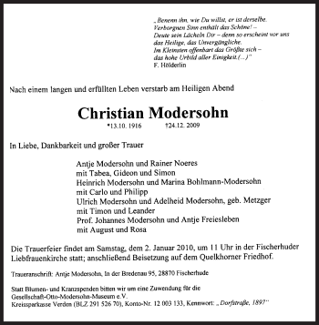 Traueranzeige von Christian Modersohn von KREISZEITUNG SYKE