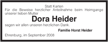 Traueranzeige von Dora Heider von KREISZEITUNG SYKE