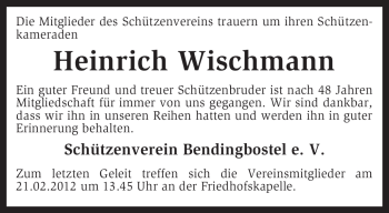 Traueranzeige von Heinrich Wischmann von KREISZEITUNG SYKE