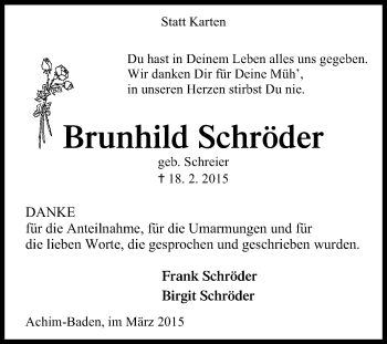 Traueranzeige von Brunhild Schröder von KRZ
