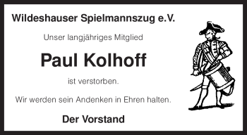 Traueranzeige von Paul Kolhoff von KREISZEITUNG SYKE