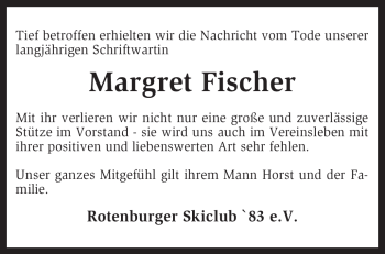 Traueranzeige von Margret Fischer von KREISZEITUNG SYKE