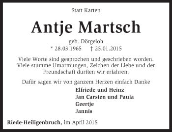 Traueranzeige von Antje Martsch von KRZ