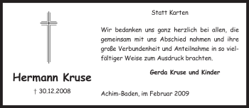 Traueranzeige von Hermann Kruse von KREISZEITUNG SYKE