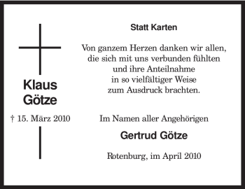 Traueranzeige von Klaus Götze von KREISZEITUNG SYKE