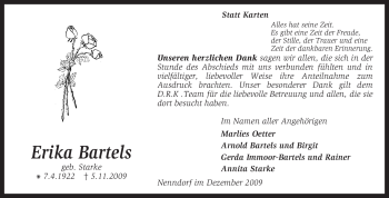 Traueranzeige von Erika Bartels von KREISZEITUNG SYKE