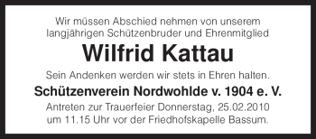 Traueranzeige von Wilfrid Kattau von KREISZEITUNG SYKE