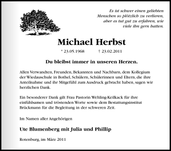 Traueranzeige von Michael Herbst von KREISZEITUNG SYKE