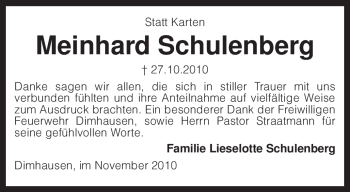 Traueranzeige von Meinhard Schulenberg von KREISZEITUNG SYKE