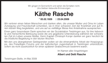 Traueranzeige von Käthe Rasche von KREISZEITUNG SYKE