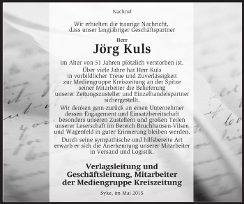 Traueranzeige von Jörg Kuls von KRZ