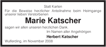 Traueranzeige von Marie Katscher von KREISZEITUNG SYKE