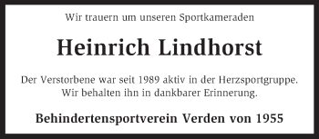 Traueranzeige von Heinrich Lindhorst von KRZ