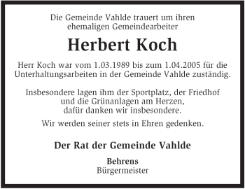 Traueranzeige von Herbert Koch von KREISZEITUNG SYKE