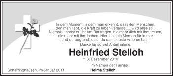 Traueranzeige von Heinfried Stelloh von KREISZEITUNG SYKE