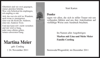 Traueranzeige von Martina Meier von KREISZEITUNG SYKE