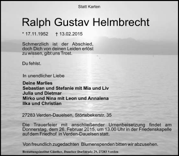 Traueranzeige von Ralph Gustav Helmbrecht von KRZ