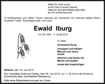 Traueranzeige von Ewald Iburg von KRZ