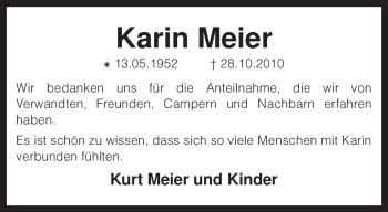 Traueranzeige von Karin Meier von KREISZEITUNG SYKE