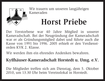 Traueranzeige von Horst Priebe von KREISZEITUNG SYKE